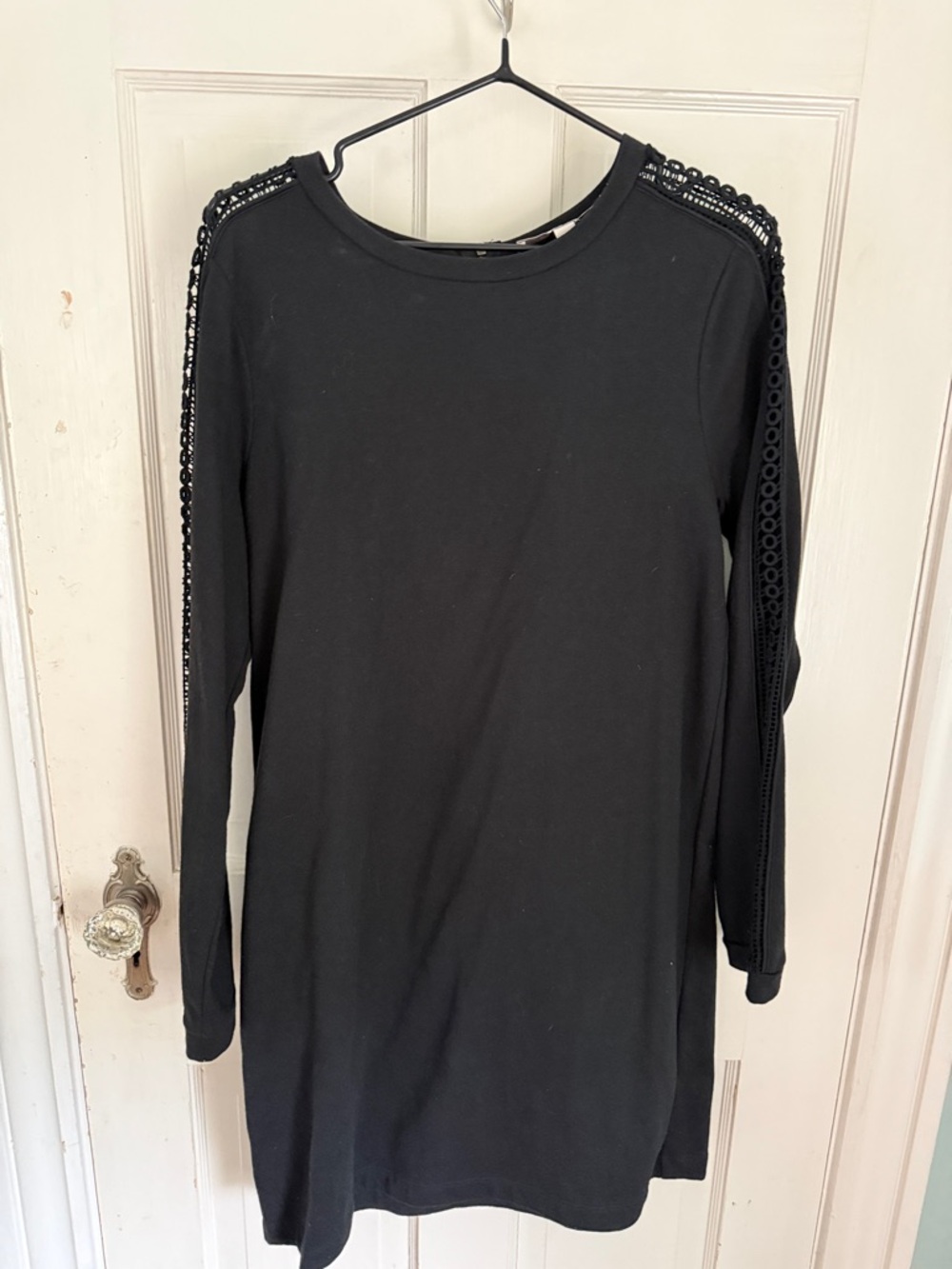 LOFT Black Long Sleeve Tunic with Lace-Trim Sleeves